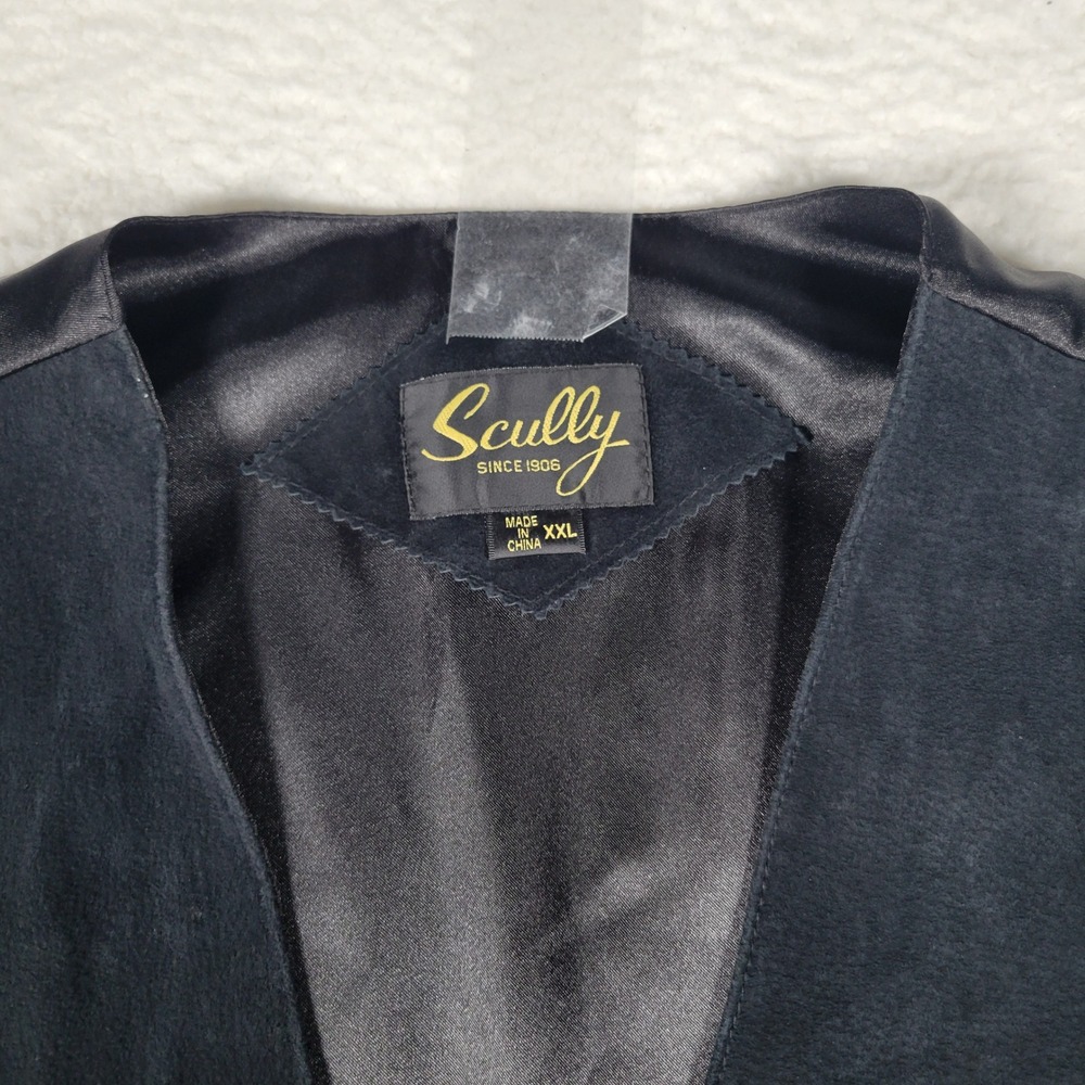 Scully‎ Suede Leather Vest Mens XXL Black Western Cinch Back Embossed Buttons - Picture 3 of 13
